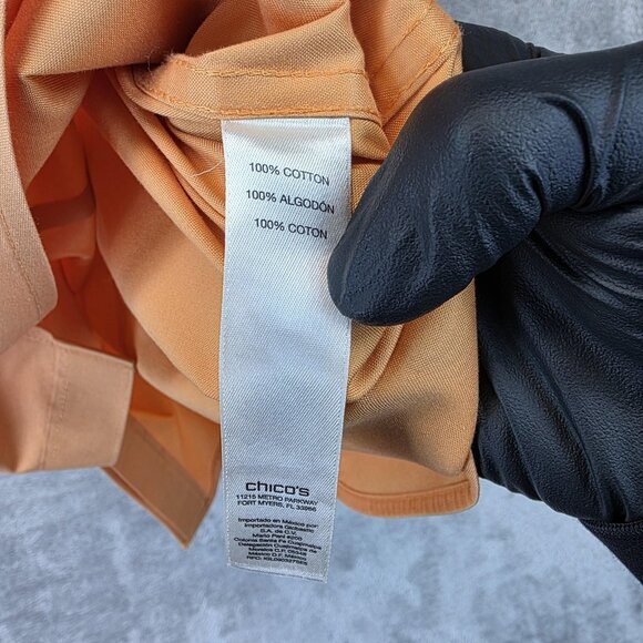 Chico's Shirt Womens 4 XXL Peach No-Iron Cotton Hidden Placket Collared Blouse - Picture 8 of 11